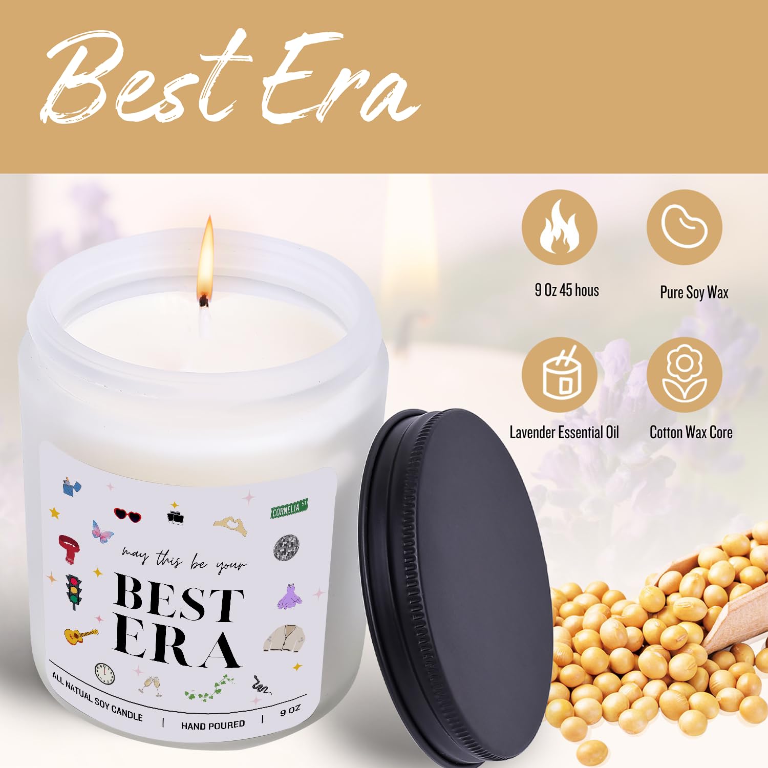 Taylor Inspired Scented Candle - Natural Soy Lavender Candle- 9Oz, Cool Gifts Idea For Christmas, Birthday Gift For Fans, Fun Presents