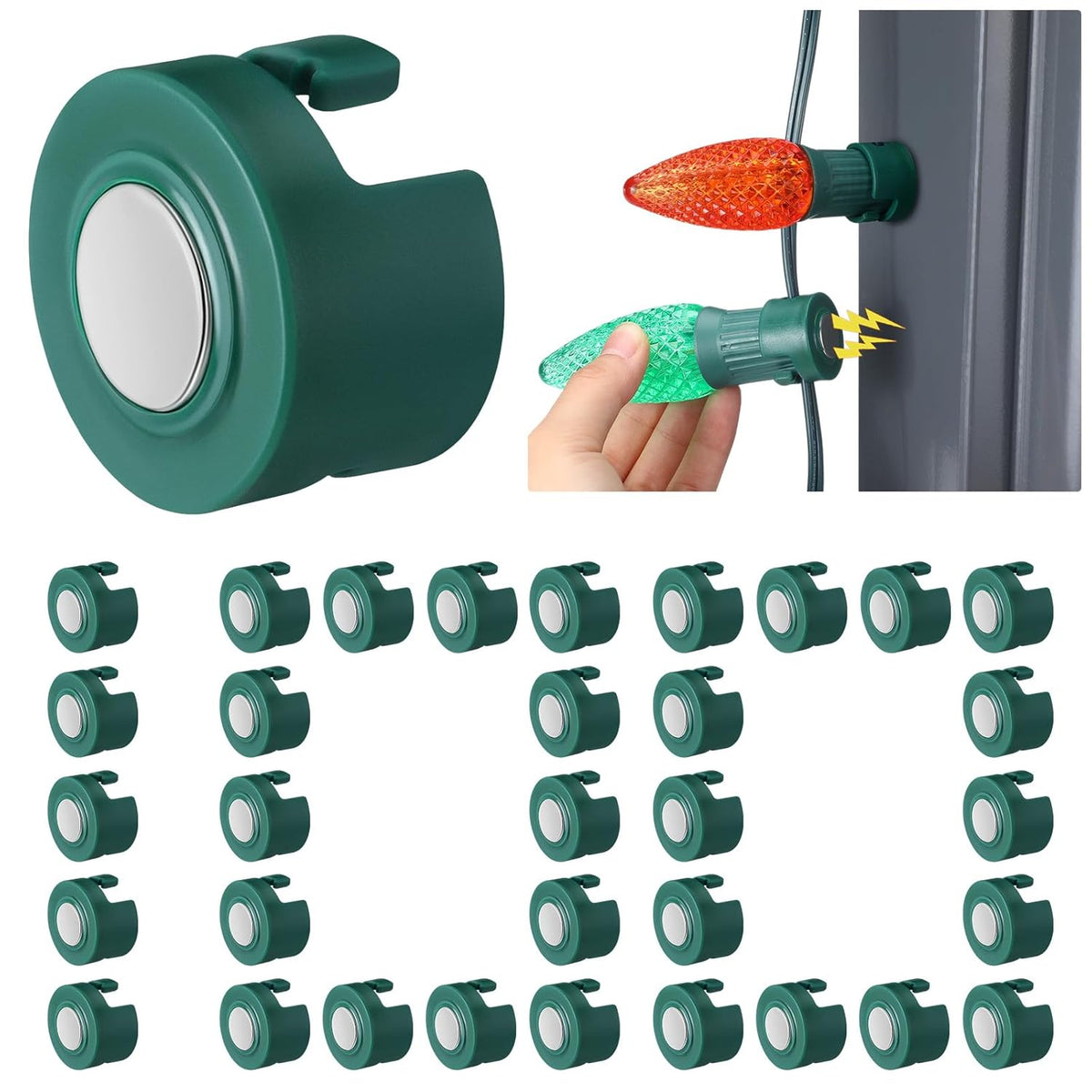Magnetic Christmas Light Clip, Christmas Light Hooks For C9, C7 Socket, Outdoor Magnetic Holiday Clips For Outside Decor Roof Fence Xmas Tree(Green,100 Pcs)