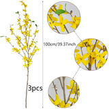 3 Pcs Artificial Forsythia Flower Branches Artificial Flowers Yellow Silk Long Stem 39.4 Inch Fake Jasmine Spring Flowers Artificial Orchids For Wedding Floral Arrangement Party Table Decor