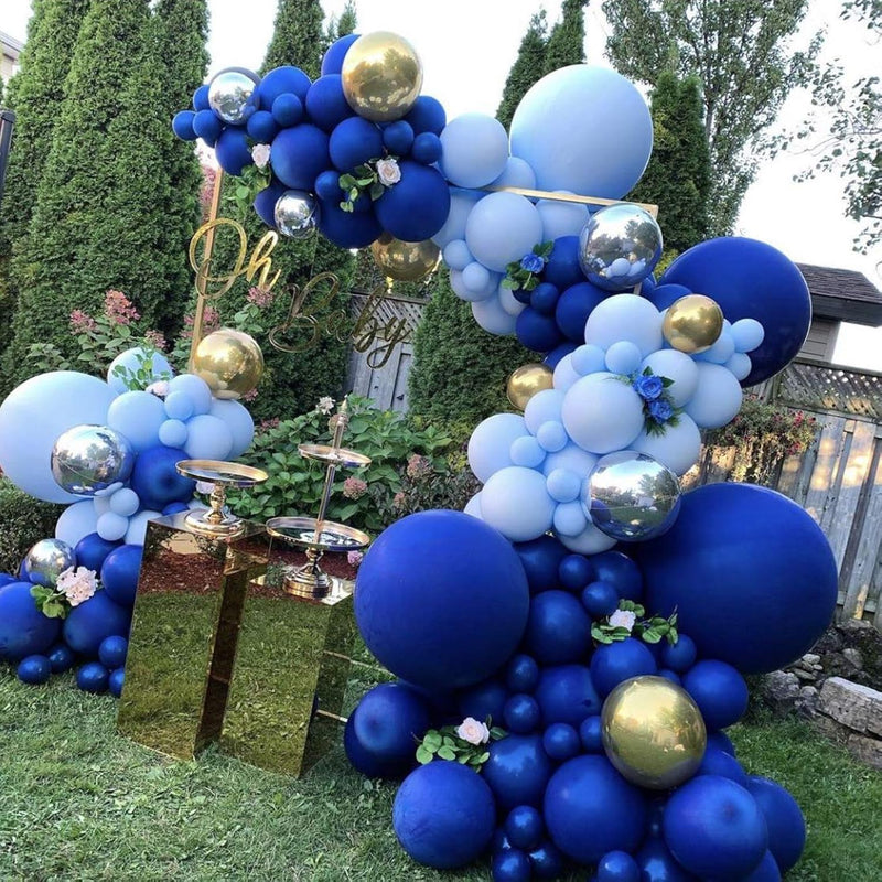 Macaron Blue Balloons Gold Metallic Balloons 144Pcs Premium Latex Ball