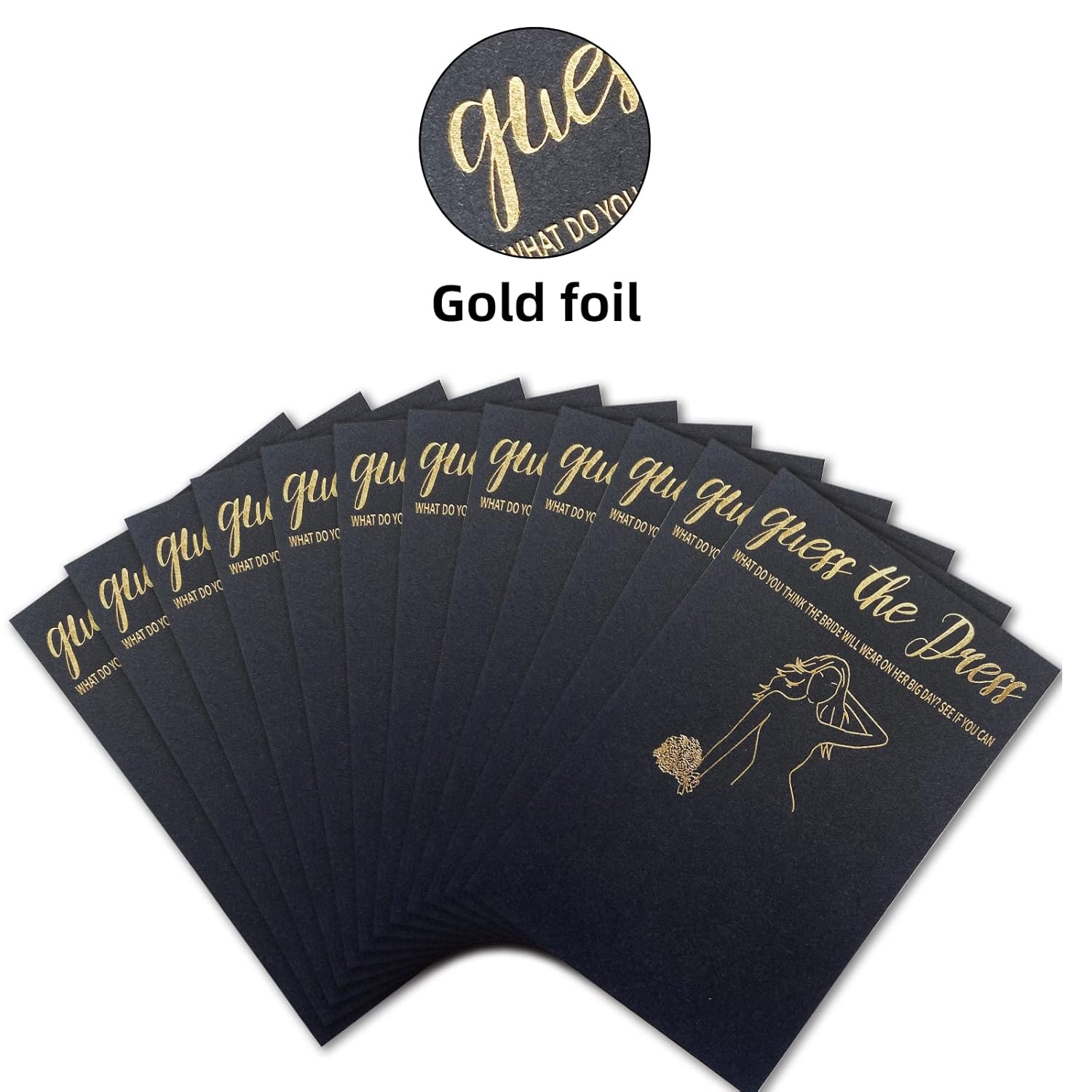 Bridal Shower Games - 50Pcs Guess The Dress Bridal Shower Game For Guests - Black Gold Fun Cute Wedding Decorations Party Supplies Games Ideas