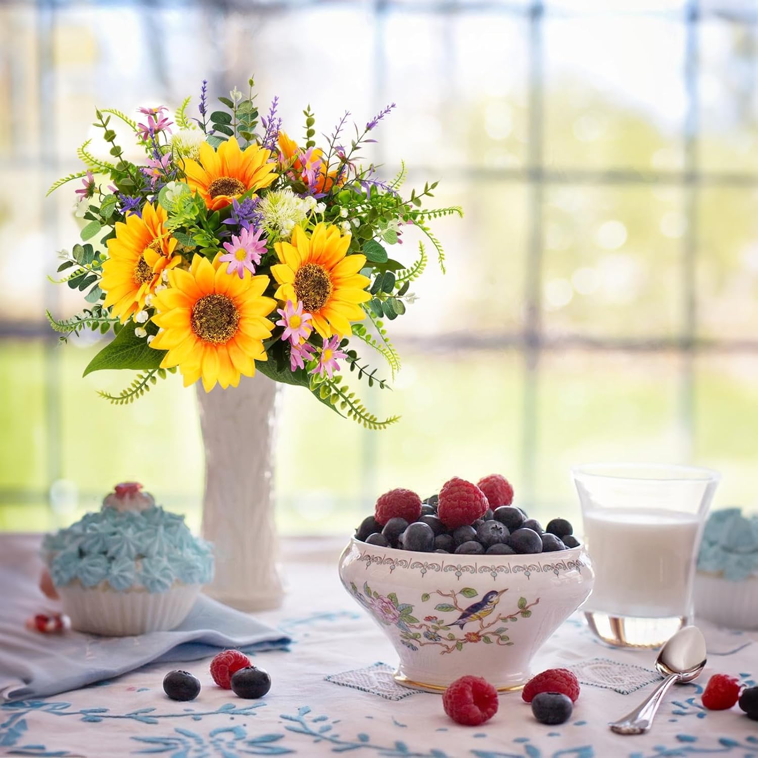 Sunflowers Artificial Flowers Bouquets Spring Flowers Artificia Fake Wildflowers Silk Cemetery Flowers Arrangements For Home Kitchen Office Table Centerpieces Wedding Party Grave Decor