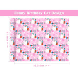 Cat Wrapping Paper Roll - Mini Roll - 17 Inch X 16.5 Feet - Pink Kitty Cat Happy Birthday Wrapping Paper For Kids Girls Birthday, Baby Shower