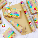 Birthday Wrapping Paper, Colorful Foil Happy Birthday Gift Wrapping Paper Roll, Kraft Gift Wrap Paper With Colorful Balloon And Confetti Design For Birthday Party Baby Shower, 17Inch X 33Feet