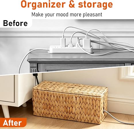 Set of 2 Cable Management Boxes Water Hyacinth Cord Organizer for Desk and Office