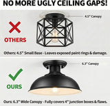 13 Inch Farmhouse Black Cage Ceiling Light Semi Flush Mount Fixture