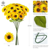Artificial Sunflowers 23.6In 10 Bundles Total 30 Heads Fake Flowers Bouquet,Realistic Silk Artificial Yellow Sunflowers For Wedding Home Office Parties Summer Decoration
