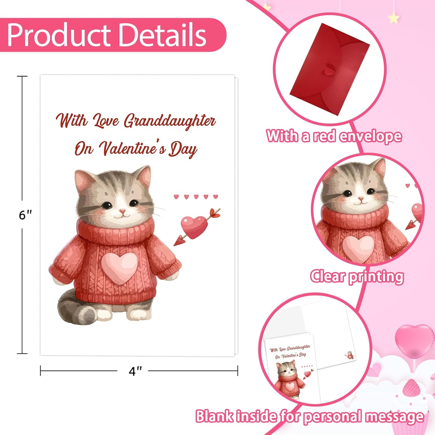 Valentines Day Cards For Granddaughter Grandchild Valentines Day Greeting Cards With Envelope Funny Lovely Kitty Cat Valentines Day Card Gifts For Her Girl Kids From Grandma Grandparents