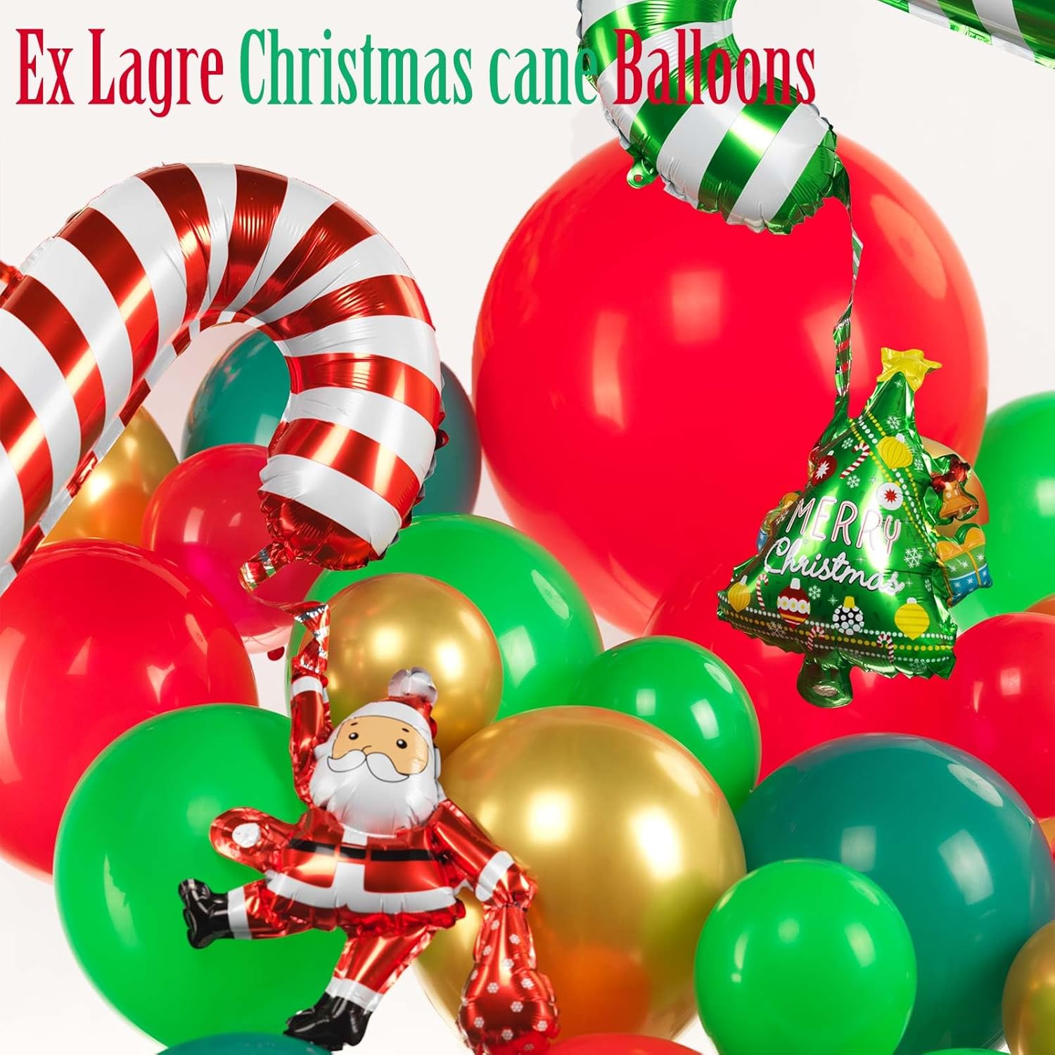 Merry Christmas Dark Green, Red, Chrome & Gold Balloon Garland Arch Kit - 129Pcs With Christmas Tree, Santa, Candy Cane, Star Mylar Balloons For Winter, New Year'S Eve Decoration