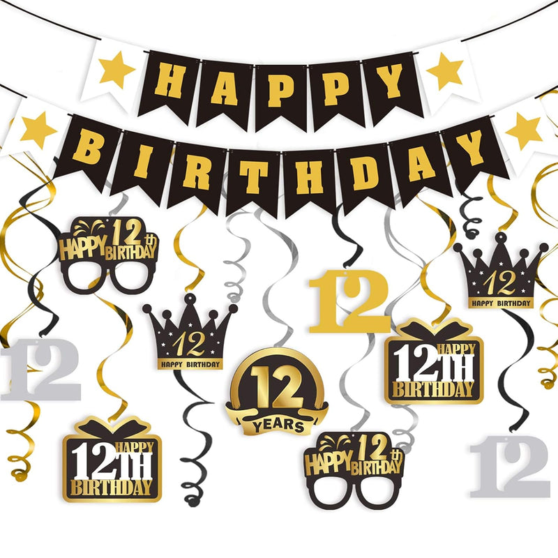 Happy 12Th Birthday Swirls Streamers Set - Happy Birthday Banner,Cheer