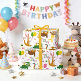 Kids Birthday Wrapping Paper Roll - Mini Roll - 17 Inch X 16.5 Feet - Cute Birthday Party Animal Wrapping Paper For Kids Boys Girls, Baby Shower, School Celebration