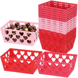 18 Pcs Pink Red Valentine'S Day Baskets, 5.51 X 4.33 X 2.44 Small Heart Hollowed Plastic Food Fruit Bread Valentine Baskets Bulk Empty Love Gift Container Storage Bins For Valentine'S Day Party Favor