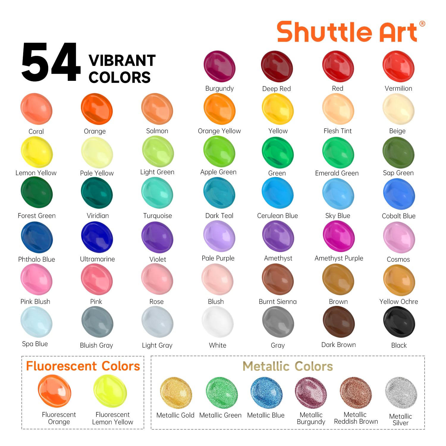 54 Colors Acrylic Paint, Acrylic Paint Set With 12 Paint Brushes, 2Oz/60Ml Bottles, Rich Pigmented, Water Proof, Premium Paints For Artists, Beginners And Kids On Canvas Rocks Wood Ceramic