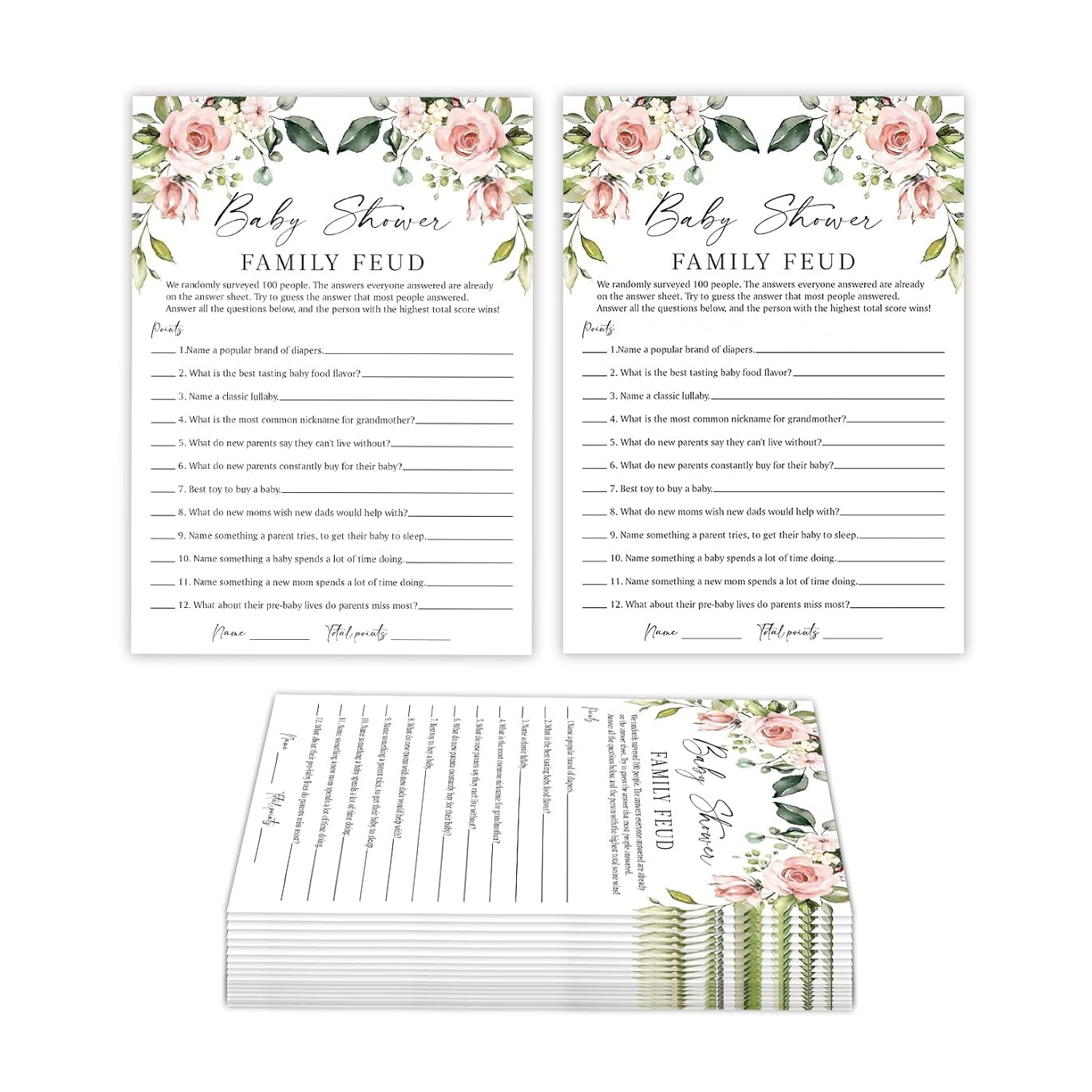 Baby Shower Family Feud Game Cards, Fun Baby Shower Game For Boy & Girl, 30 Fill In Game Cards & 1 Answer Card, Family Game Night, Baby Feud Game Supplies?Bbsc03?