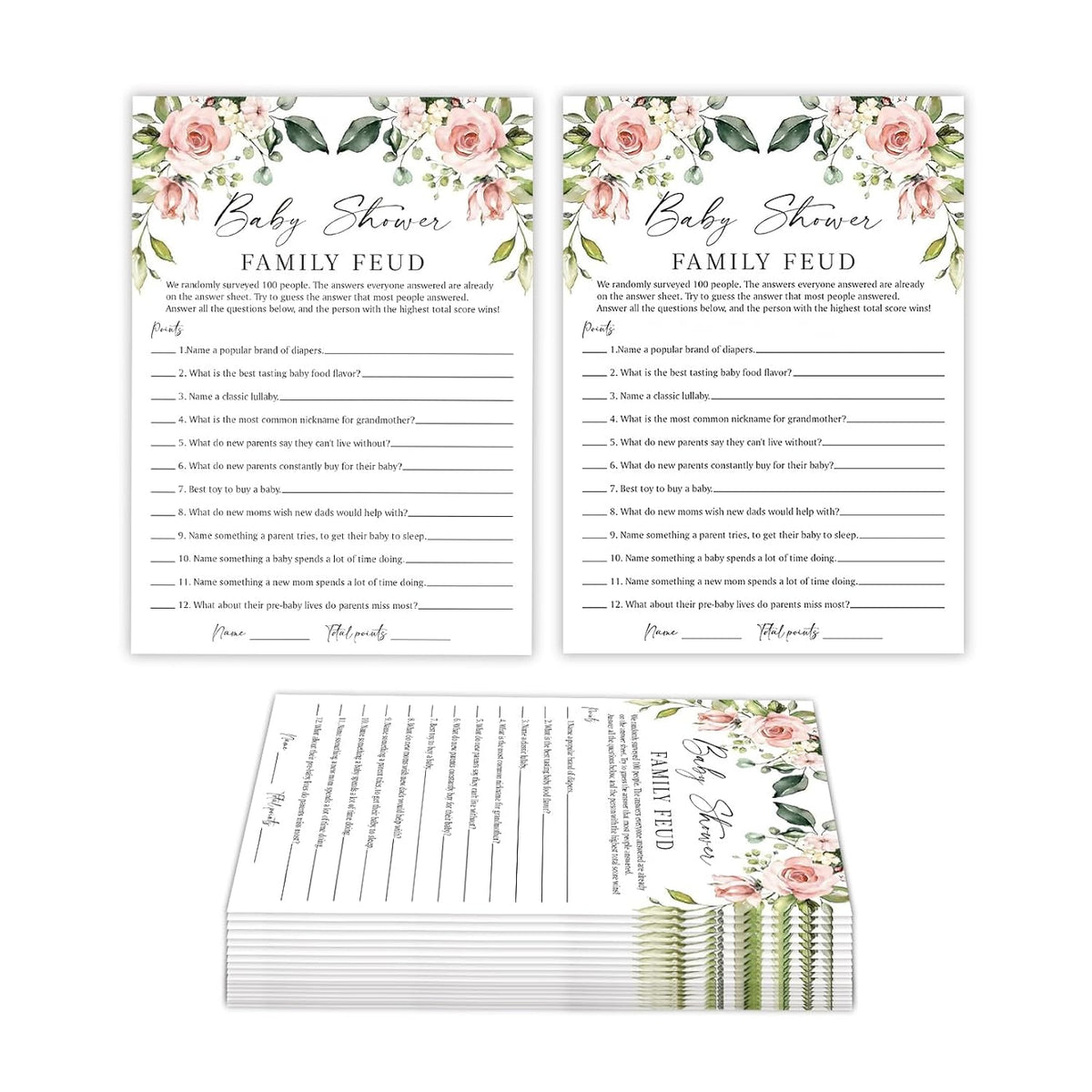 Baby Shower Family Feud Game Cards, Fun Baby Shower Game For Boy & Girl, 30 Fill In Game Cards & 1 Answer Card, Family Game Night, Baby Feud Game Supplies?Bbsc03?