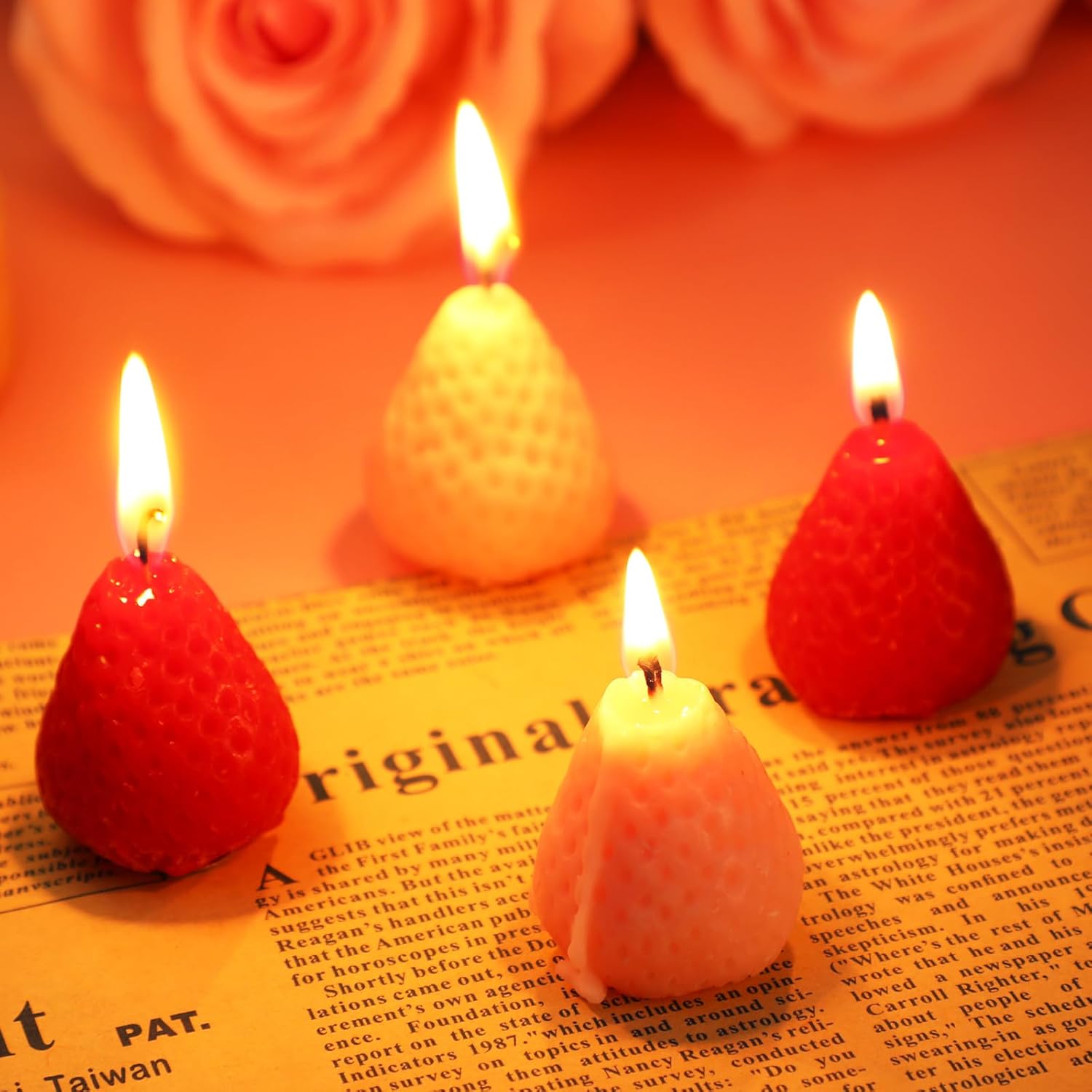12 Pcs Strawberry Candle Gift For Women Strawberry Scented Decorative Jar Candle Cute Soy Wax Birthday Cake Decoration For Party Home Bath Yoga Spa Aesthetic Table(Red, Pink,1.2 X 1.6 Inches)