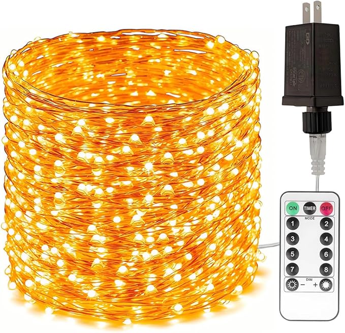 66FT 200 LED Plug In Fairy Lights Warm White Waterproof Copper Wire String Lights with Remote for Bedroom Christmas Tree Wedding Party Indoor Outdoor Decor