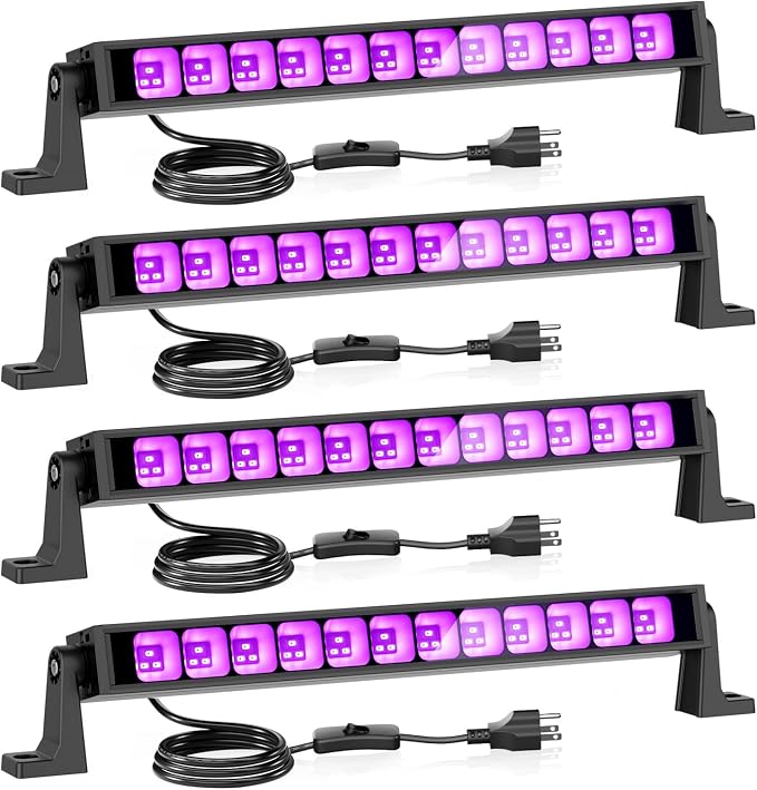 4 Pack 42W LED Black Light Bars UV Glow Party Lighting with Plug & Switch for Indoor Use