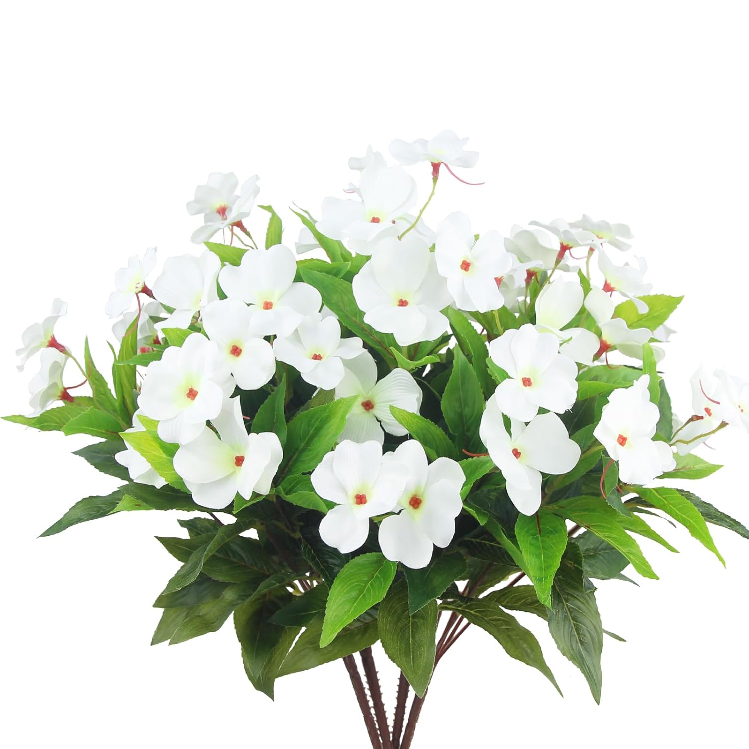 4 Pcs Artificial Flowers Outdoor Impatiens Uv Resistant Silk Impatiens Flowers White Faux Flowers Impatiens Bushes Artificial Impatiens For Pot Patio Lawn Garden Hanging Basket Porch Decor