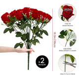 36 Blooms Velvet Artificial Roses, 2 Bouquets Red Roses Faux Silk Flowers For Wedding Decor, Bridal Bouquet Home Decoration Table Centerpieces Romantic Gifts