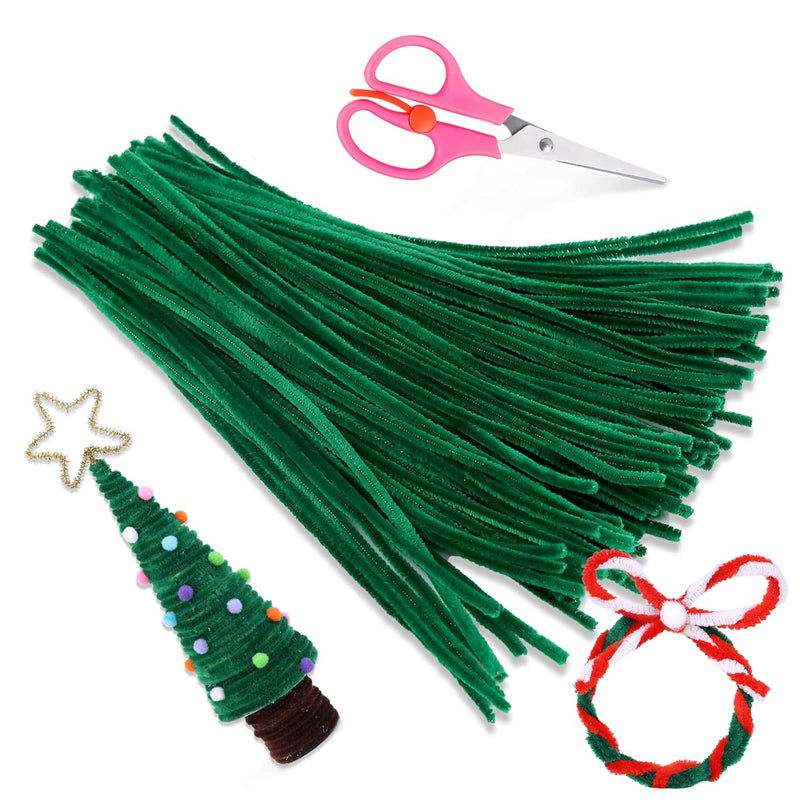 100 Pcs Pipe Cleaners, Dark Green Chenille Stems Creative Craft Pipe Cleaners