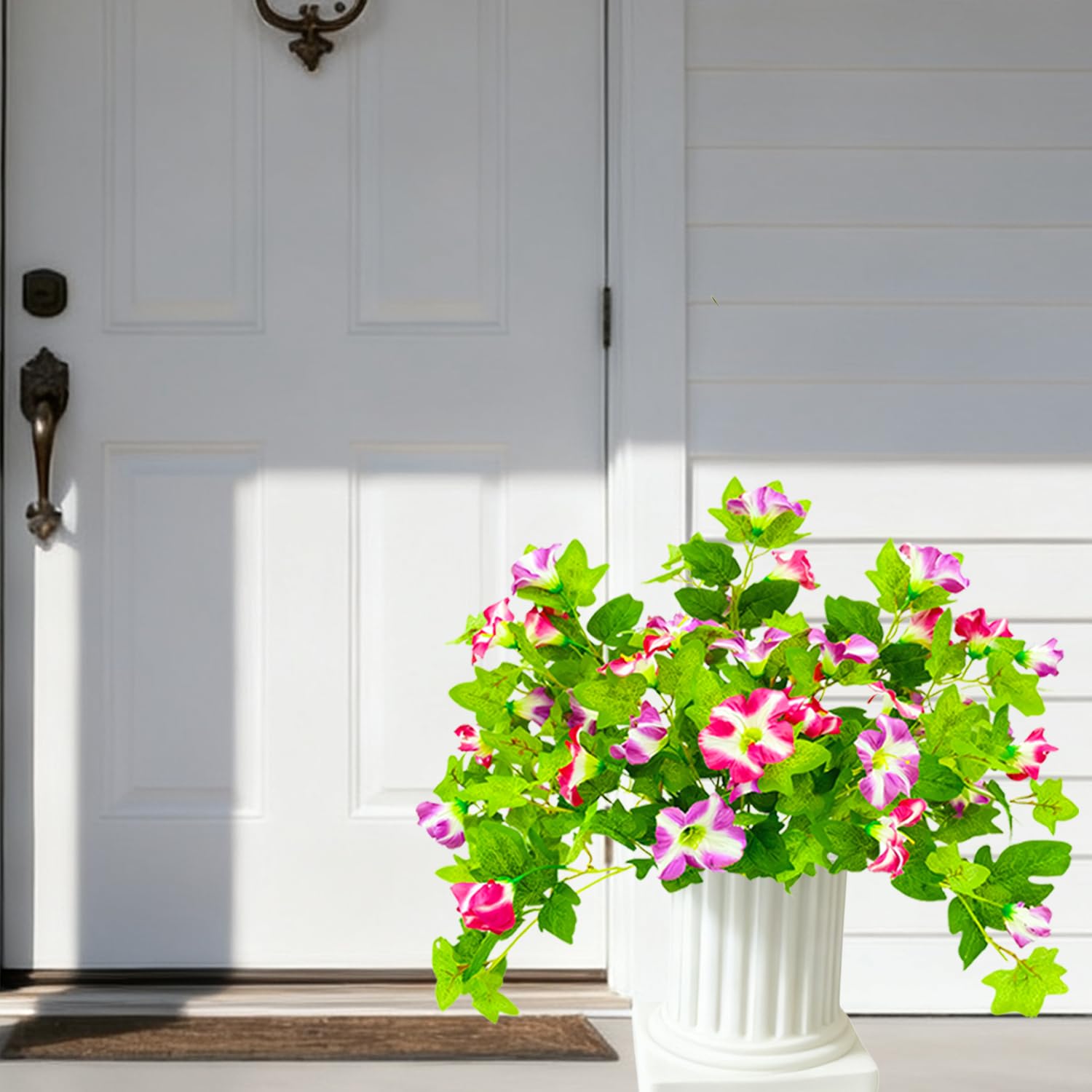 Artificial Flowers-Outdoors 2Pcs Spring Faux Morning Glory Look Real Silk Flowers For Outside Planter Uv Resistant Fake Flowers For Home Garden Balcony Yard Porch Deco Faux Petunias Flower