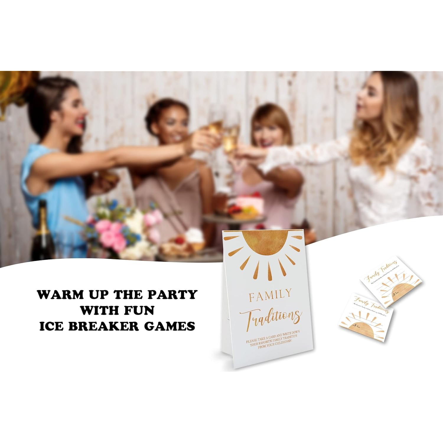 Sun Theme Favorite Family Traditions Baby Shower Games Set(1 Sign And 20 Cards), Games For Baby Shower, Wedding Shower, Bridal Shower, Game Night, Gender Reveal Party, Family Day Decorations 07
