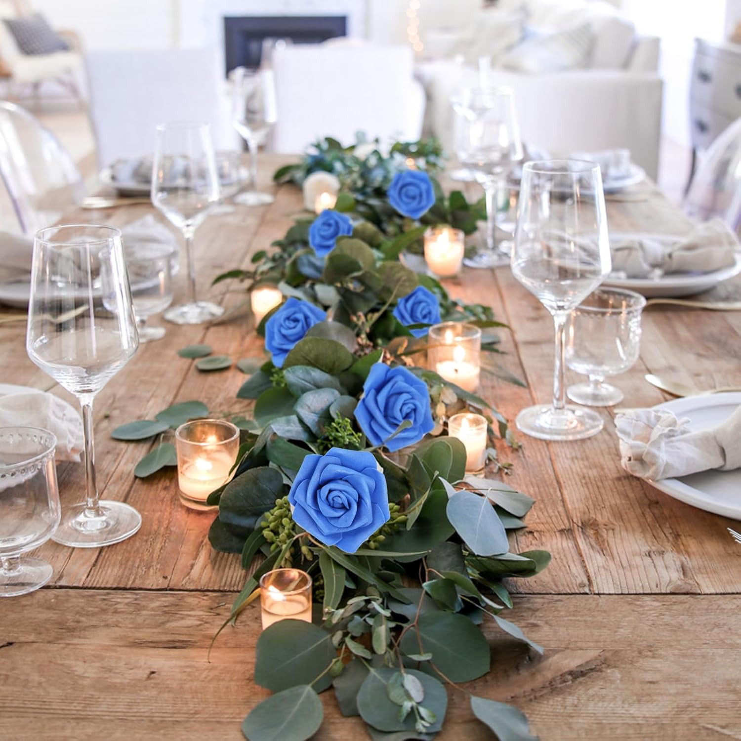 50 Pcs Artificial Dark Blue Fake Roses Flower Head, Simulated Foam Artificial Fake Roses For Diy Wedding Party Home Decoration Baby Shower Outdoor Party Stemless Roses