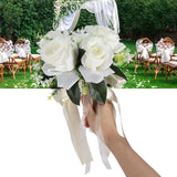 Wedding Bouquets For Bride, White Champagne Artificial Roses Flowers Artificial Bridal Bouquet, Peonies Artificial Flowers For Bride Holding Flowers For Wedding (Milky White)