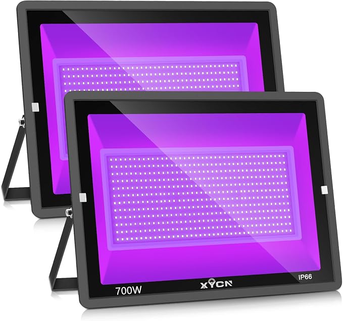 2 Pack 700W LED Black Light Flood Lights IP66 Waterproof 395-410nm UV Glow Party Lighting