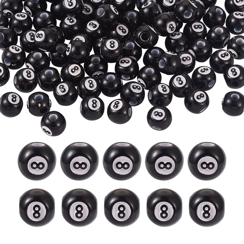 100Pcs Acrylic Round Billiards Beads Black Chunky Bubblegum Ball Beads Round W