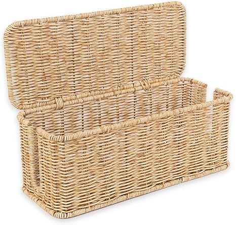 Handmade Rattan Cable Management Box Cord Organizer for Power Strip Router