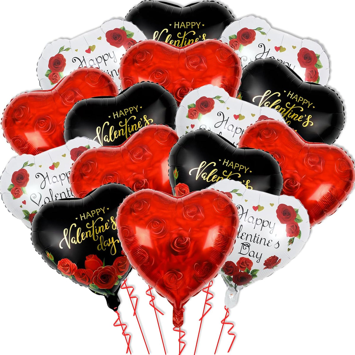 15Pcs Heart Balloons Valentines Day Decorations - 18 Inch Happy Valentines Day Balloon - Black And Red Heart Shaped Balloons For Valentine'S Day Party Decor - Romantic Decorations Special Night