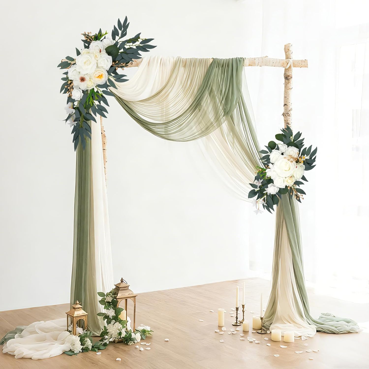 Wedding Arch Flowers Set Of 2, Artificial Flowers For Decoration Backdrop Garland For Arch Flowers For Wedding Ceremony Reception And Welcome Signs Decorations (White)