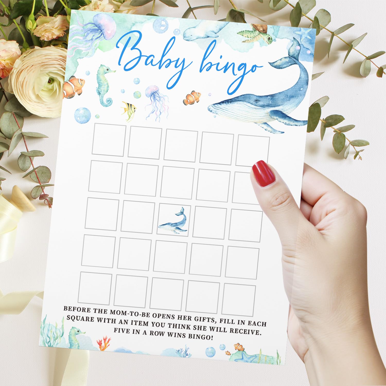 Ocean Baby Shower Game - Baby Bingo- Set Of 50?Ocean Theme Party Cards? Neutral Boys Or Girls