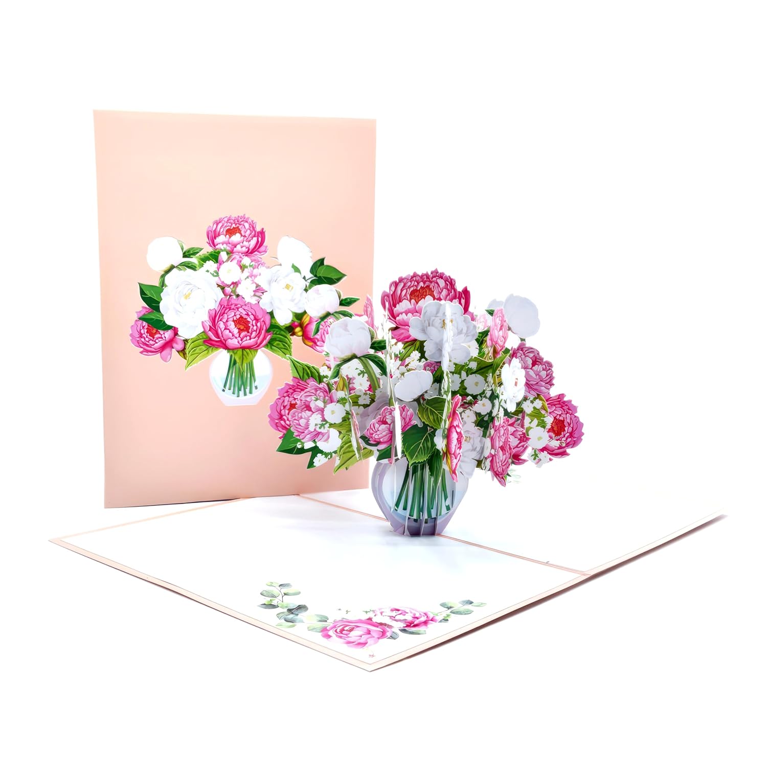 Pink Peony Flower Bouquet Pop Up Card, 3D Blooming Love Greeting Card For Spring Birthday, Mothers Day, Valentines Day, Anniversary, Congratulations, Thinking Of You, All Occasions By
