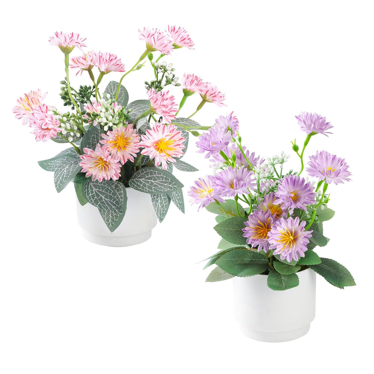 2-Piece Artificial Mums Set & Silk Flowers| Fake Flowers Indoor Planters For Living Room, Bedroom, Bathroom & Office Decor | Boho Style Artificial Plants & Flowers Decor