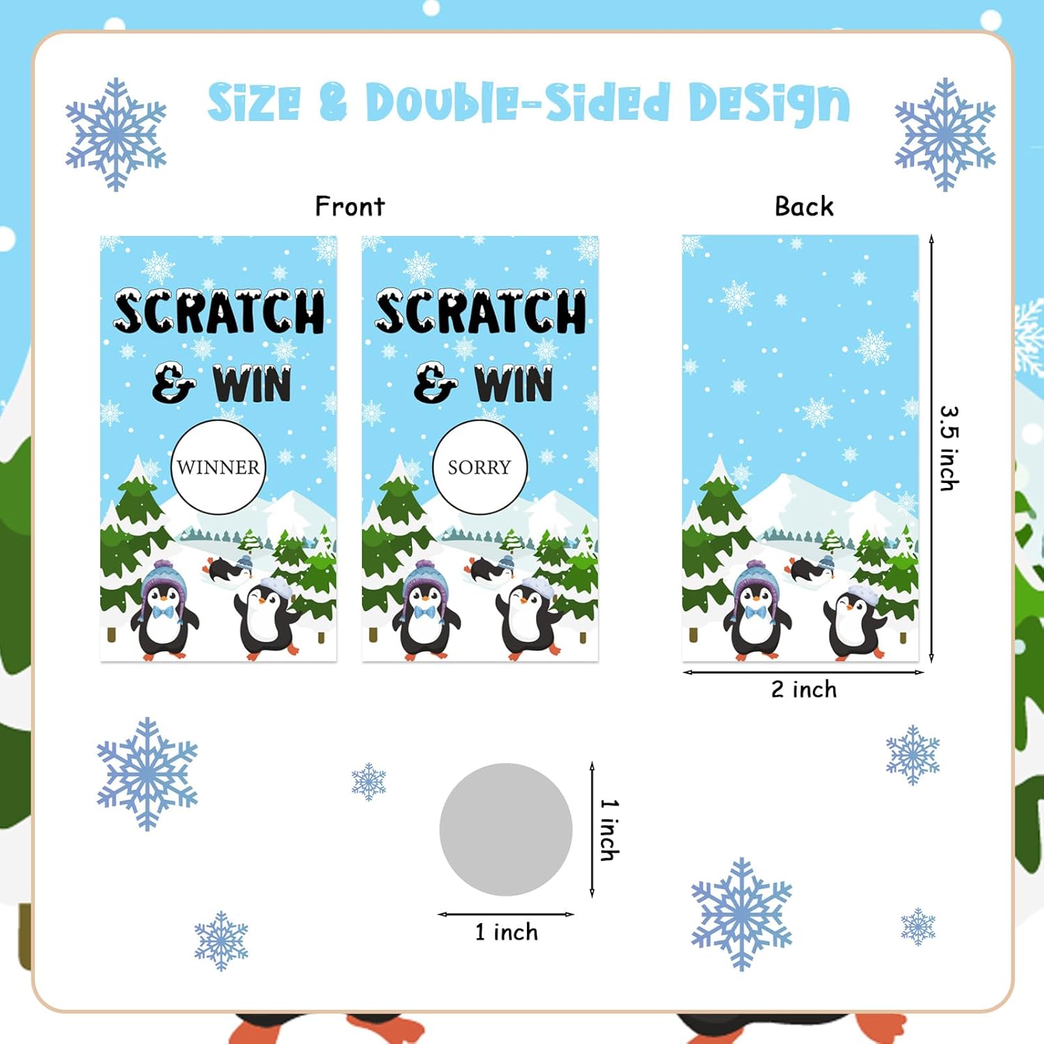 50 Pcs Penguin Scratch Off Cards, Winter Holiday Party Game, Snow Snowflake Lottery Prize Raffle Tickets For Penguin Baby Shower Birthday Gender Reveal
