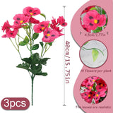 3 Pcs Artificial Flowers For Outdoors Pansies Flowers Artificial Wildflowers Uv Resistant Silk Pansies Flowers For Outside Planter Front Door Porch Yard Patio Window Box Home Decor Rose Red