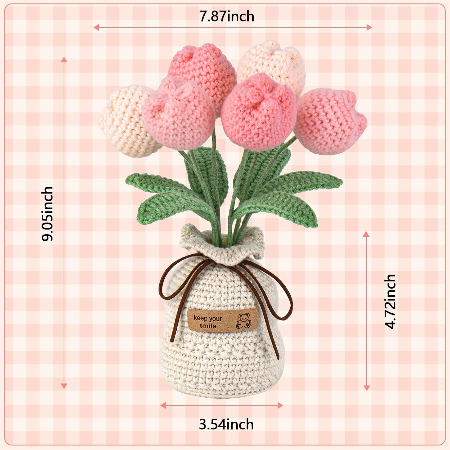 Hand-Crocheted Tulip Potted Plant With Premium Gift Box, Unique Hand-Crafted Gift For Home And Office Desk Decor, Perfect For Teachers, Moms, Friends, And You(Pink)