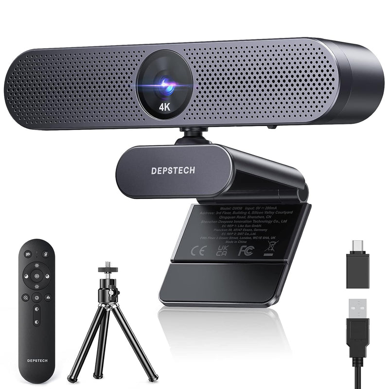 Webcam 4K, Zoomable Webcam With Microphone And Remote, Sony Sensor, 3X Digital