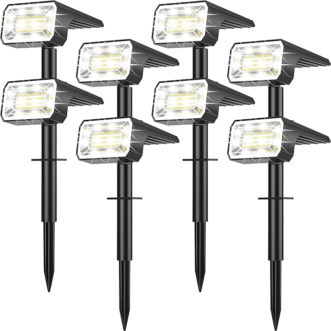 8 Pack 100 LED Solar Spot Lights IP65 Waterproof 2 in 1 Cool White Landscape Lights