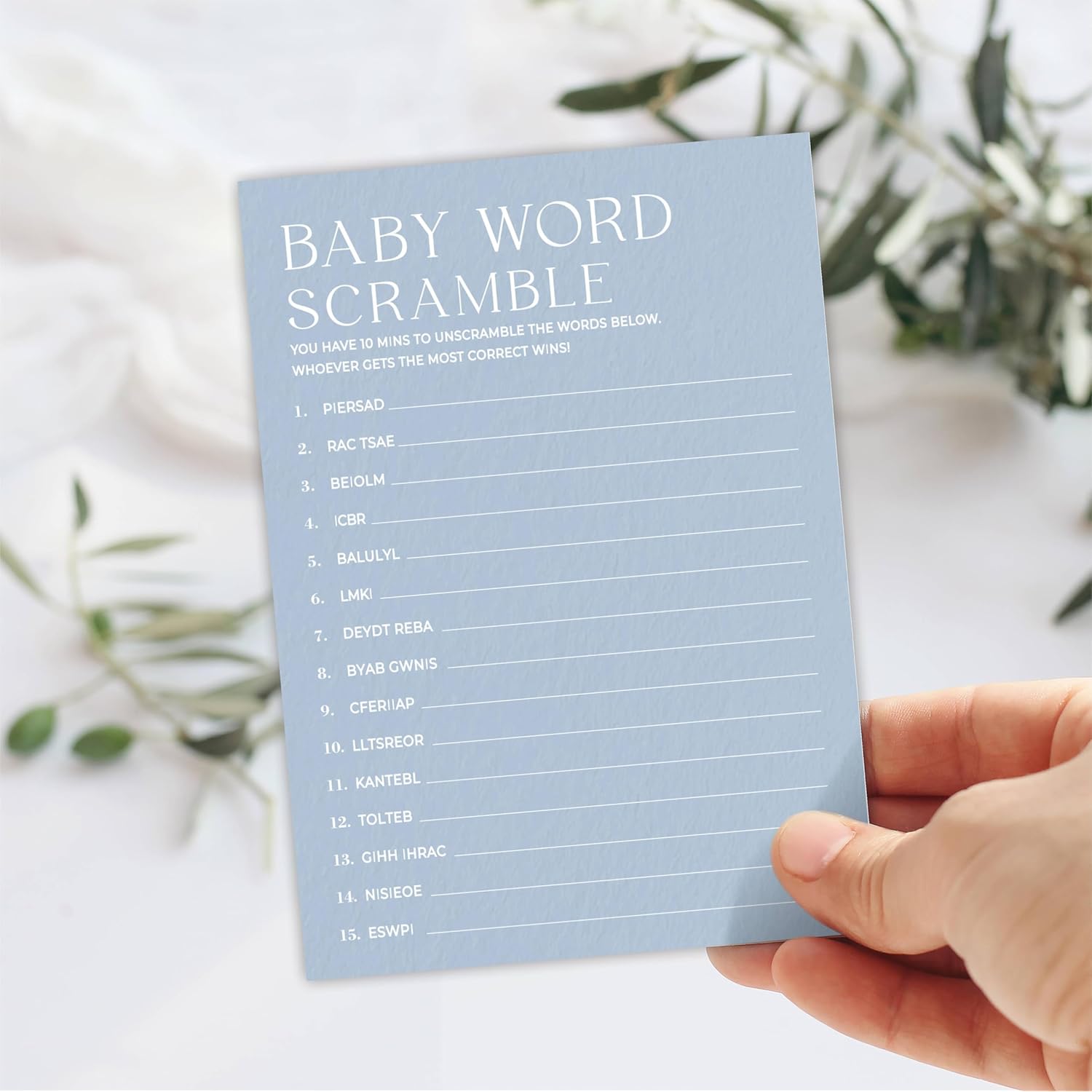 Baby Word Scramble Game Kits For Baby Shower - Minimalism Sky Blue - 30 Fill In The Blank Game Cards With 1 Answer Card Each Set, Gender Reveal, Gender Neutral?Party Favor & Decor - B07