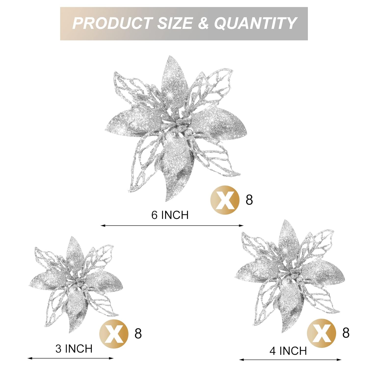 24 Pieces Christmas Glitter Artificial Poinsettia Flowers Christmas Flowers Decorations Wedding Xmas Tree New Year Ornaments