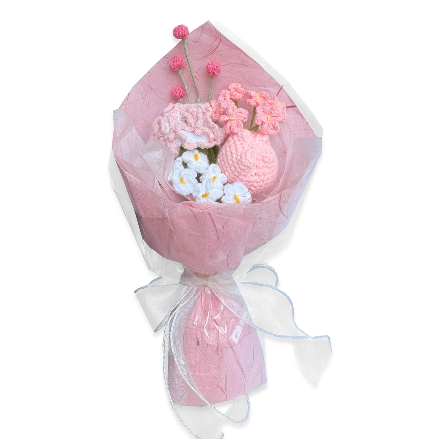 Carnation Crochet Flowers Bouquet Handmade Knitted Artificial Flowers Home Decor