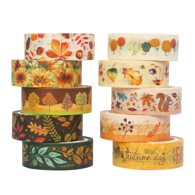 10 Rolls Four Seasons Washi Tape Set Yellow Leaves & Flowers Masking Decorativ