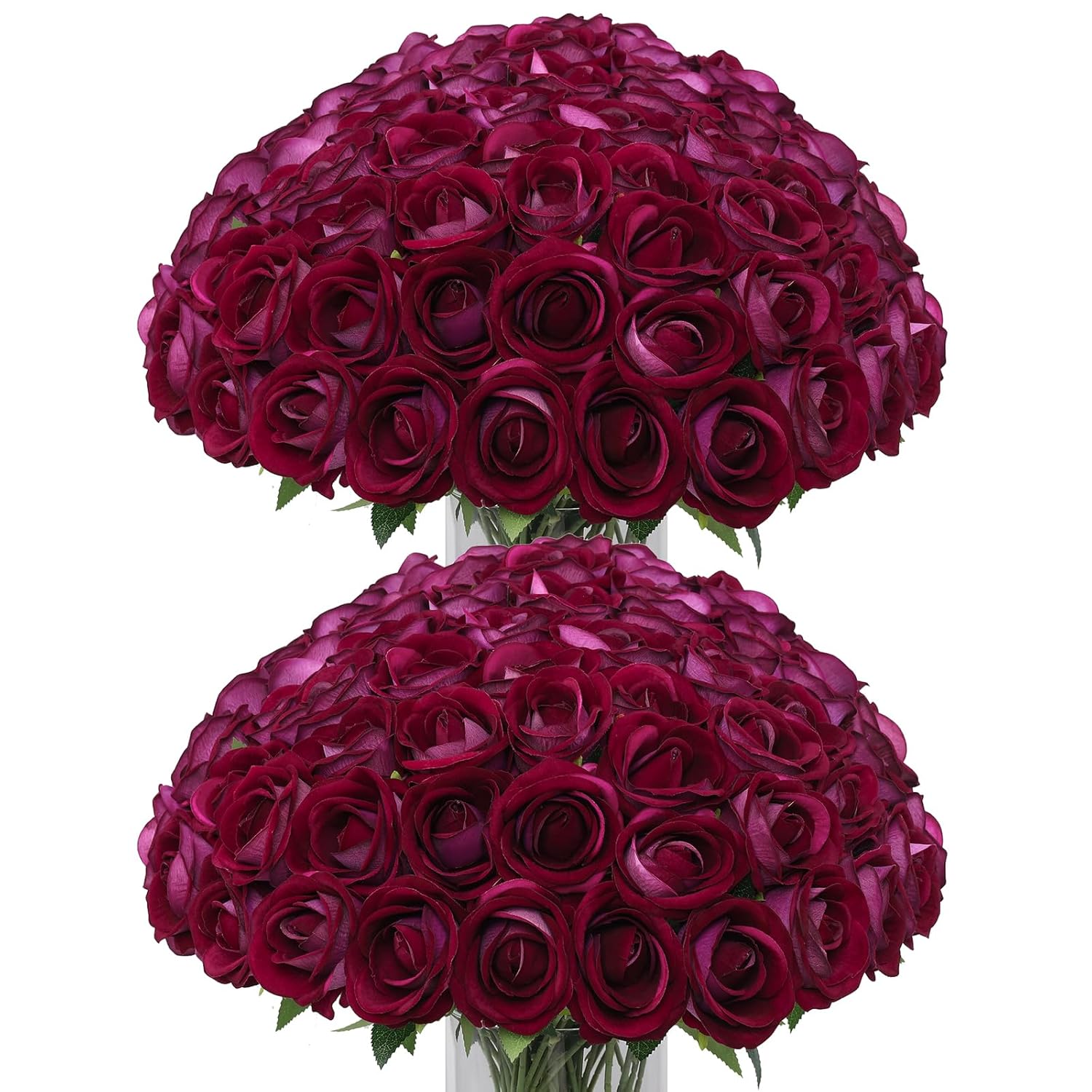 50Pcs Fake Purple Red Roses Artificial Flowers With Long Stems, Realistic Silk Faux Roses In Bulk, Wedding Bouquet, Diy Floral Arrangement For Home/Wedding/Proposal Ceremony Decoration(Purple Red)