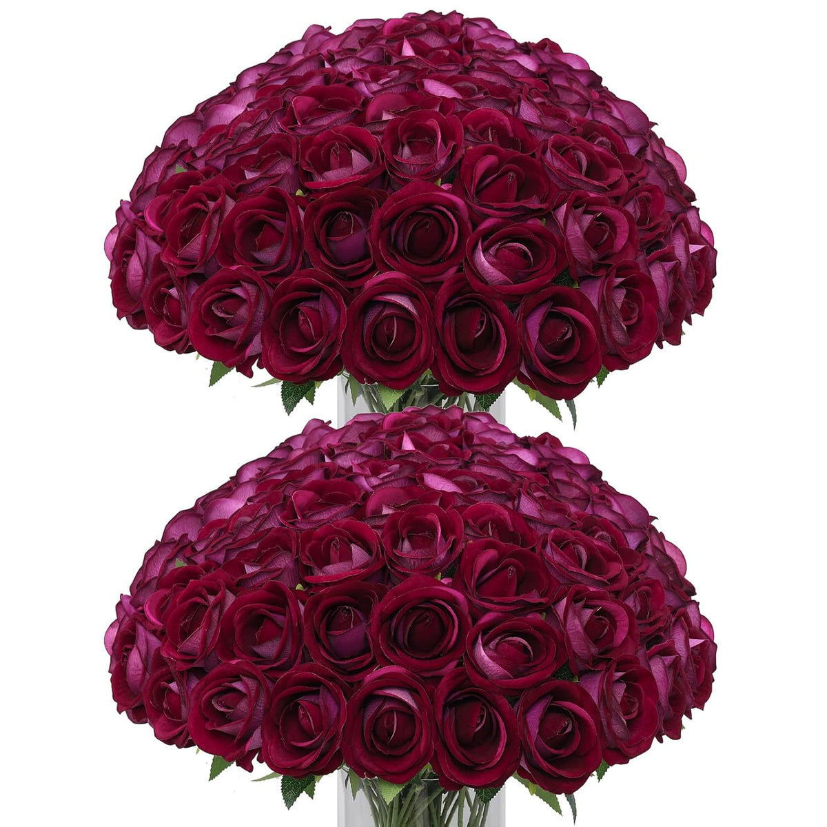 50Pcs Fake Purple Red Roses Artificial Flowers With Long Stems, Realistic Silk Faux Roses In Bulk, Wedding Bouquet, Diy Floral Arrangement For Home/Wedding/Proposal Ceremony Decoration(Purple Red)