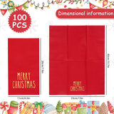 100Pcs Merry Christmas Guest Napkin Gold Foil Xmas Red Paper Napkin Disposable Dinner Hand Towel Napkin For Party Supplies Table Decor