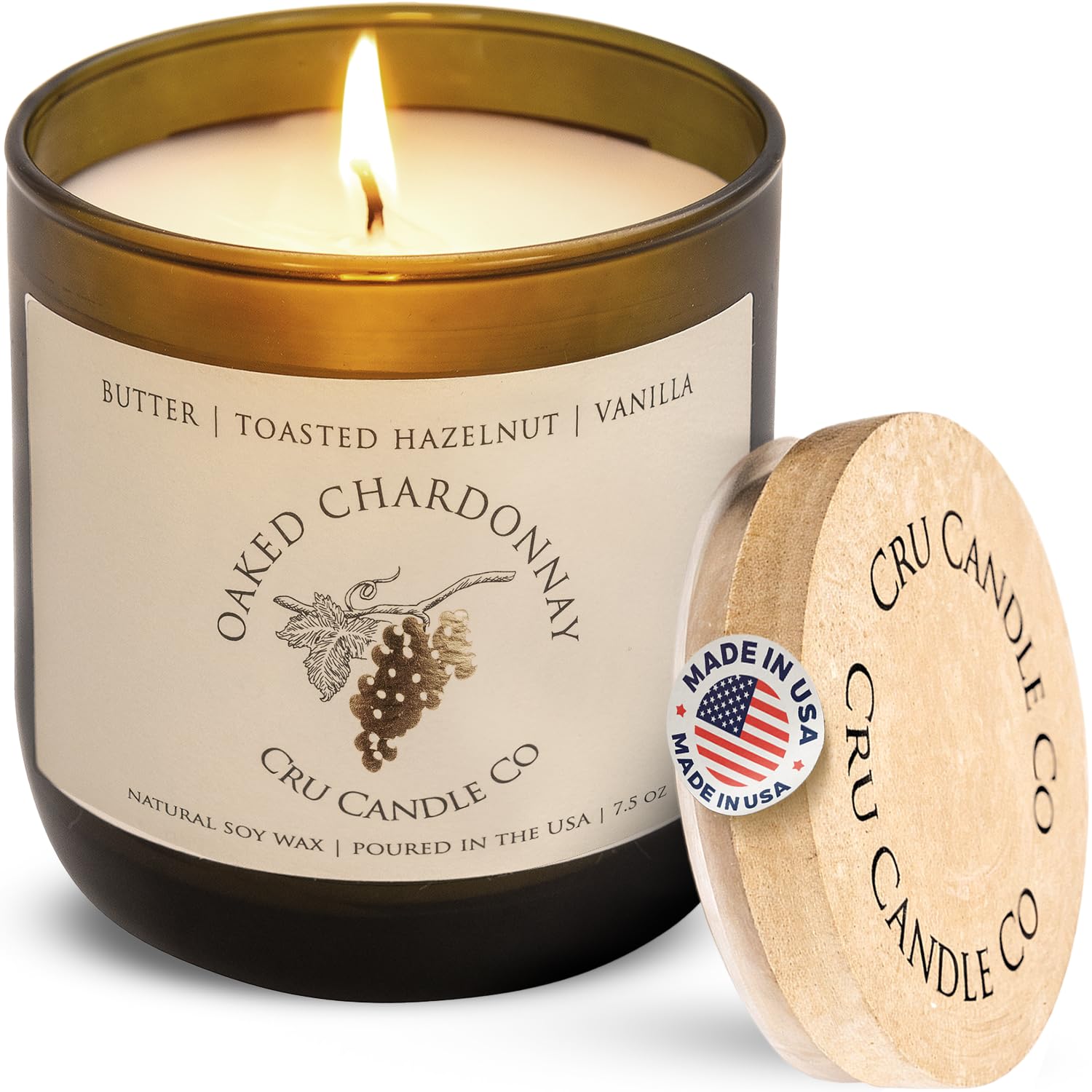 Cru Wine Scented Candles - Oaked Chardonnay Scent - Clean Burning, Non Toxic Candle, Luxury Decor Soy Candles For Home Scented, Relaxing Gifts For Women, Aesthetic Soy Candle For Men, Made In Usa